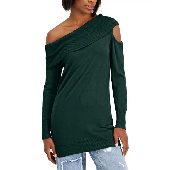 INC International Concepts Sweaters - INC Off-The-Shoulder Cutout Tunic Sweater in Hunter Forest - XL